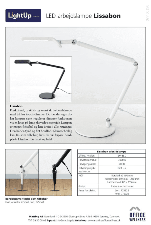 Matting LightUp Lissabon Black Bordlampe