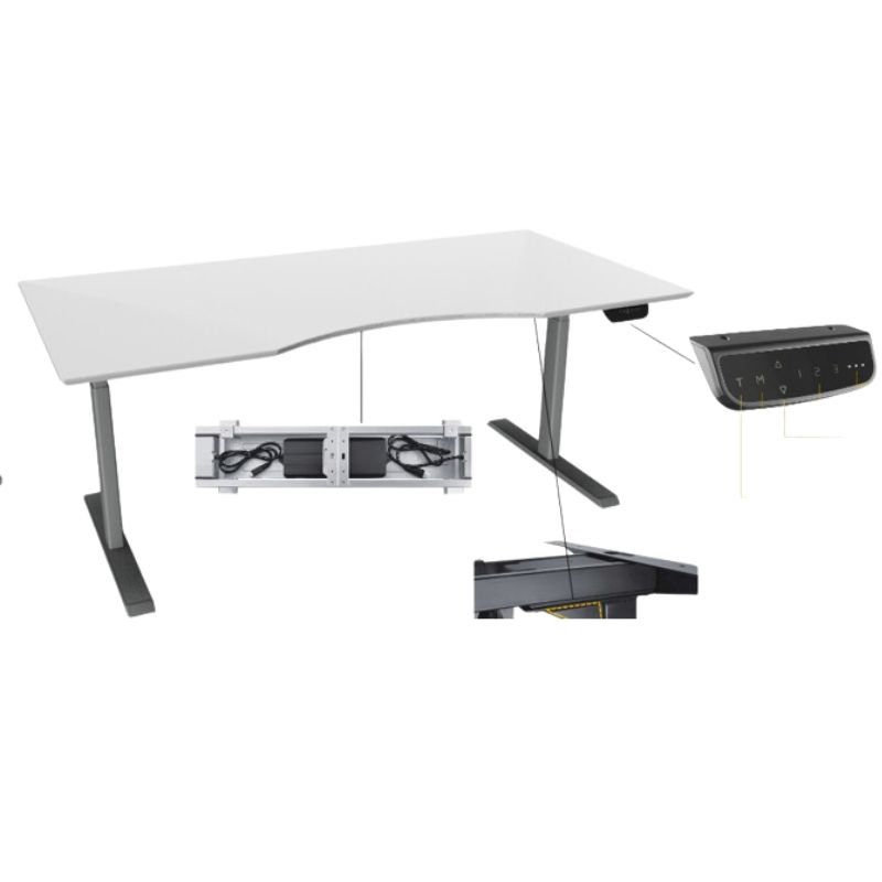 Skrivebord 180x90 med el.hev/senk understell - lys grå